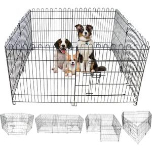 Foldable Metal Dog Playpen, Portable Pet Pen Puppy Exercise Pens 8 Panels Small/Medium Dogs Fence for Yard Indoor&Outdoor RV Travel Camping with Doors for Cat Rabbit Hedgehog
