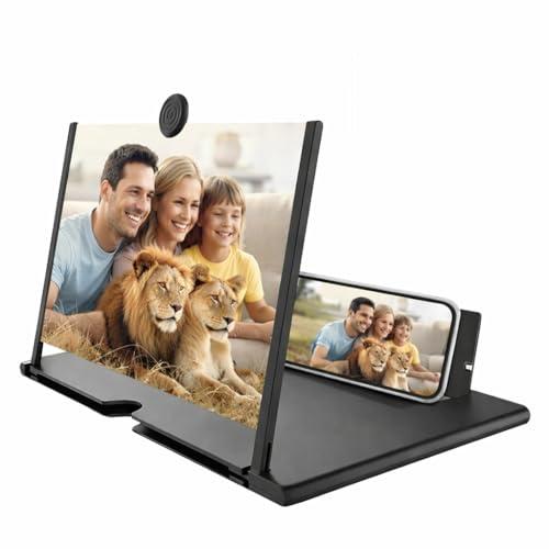 Mobile Phone Screen Magnifier, 3D HD Mobile Screen Amplifier for Movies & Videos, Foldable Phone Stand Enlarger Compatible with All Smartphones-12inch