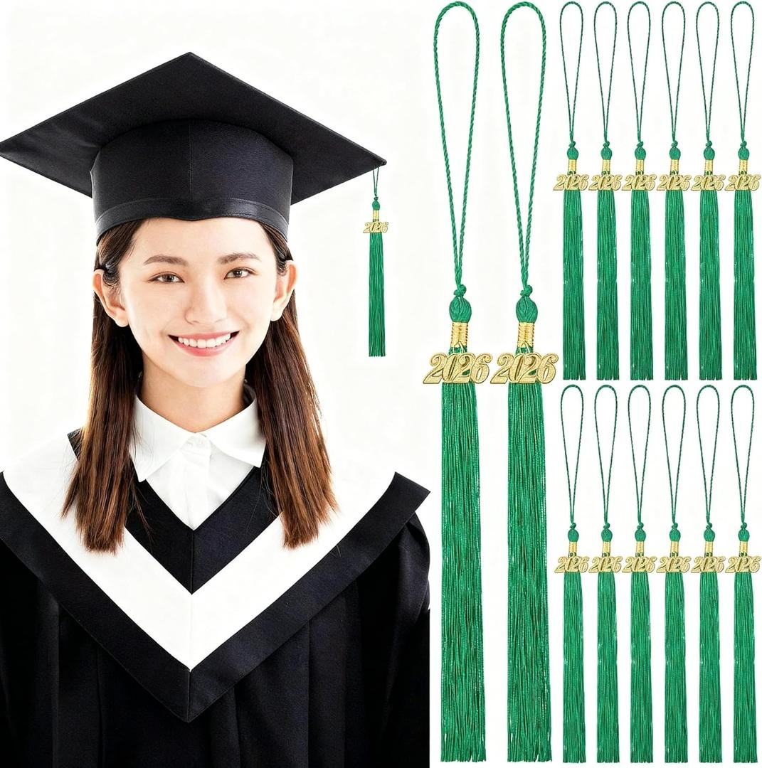Yaomiao 14 Pieces 2026 Year Charm Graduation Tassel Academic Graduation Hat Tassel with Decoration for Graduates Ceremonies Parties Accessories(Green)