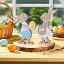 Easter Table Decor Bunny Decorations Wooden Spring Signs for Home, Wood Rabbit Tiered Tray, Mantal Decor for Farmhouse or Office Party Supplies