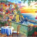 Italy Cinque Terre Jigsaw Puzzles for Adults 1000 Pieces Coastal Village Beautiful Landscape Scenery Sunset View with Letters on Back Hard Impossible Difficult challenging Family Puzzle (27.5"x19.6")