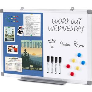 S SWANCROWN Combination Whiteboard and Bulletin Board, Dry Erase & Magnetic, Blue Felt & Aluminum Frame, 24x18inches, Modern Professional, Office Products (24x18inches, Blue-vertical)