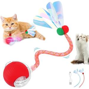 Zedesey Interactive Toy Balls 2025 Upgraded Toys for Indoor, Automatic Cat Ball Toys with Elastic Mesh Tail, Rolling Interactive Cat Ball Toy for Dog, Red
