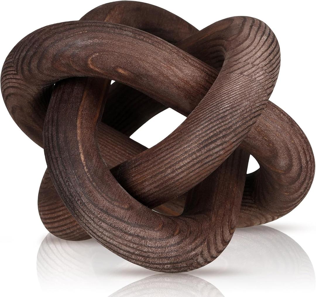 Yalikop 3 Link Wood Knot Decor - Hand Carved Coffee Table Decoration, Boho Chain Link Decor, Modern Shelf, Rustic Objects for Home Living Room Bedroom(Black Walnut) (Black Walnut)