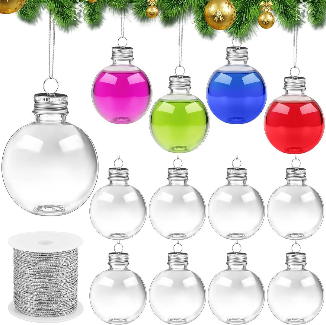 Baquler 12 Pcs 6 oz Christmas Booze Drink Balls, 175 ml Spherical Plastic Potion Bottles Ball Shape Sand Art Bottles Cocktail Ornament Candy Jar for DIY Wedding Crafts Decoration (Silver)