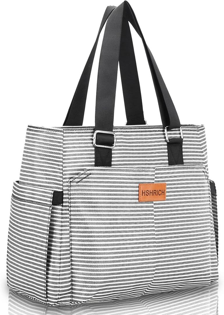 Large Women Lunch Bags/ Insulated Adult Lunch Box/ Leakproof Cooler Lunch Tote Bag with Storage Pocket, Reusable Lunch Purse for Work Picnic Hiking 12L, Stripe