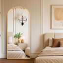 MISSDAY Vintage Baroque Full Length Mirror, 71"X32" Antique Large Arched Full Body Mirror Freestanding with French Carving Top, Full Metal Frame Stand Up Retro Mirrors for Bedroom Living Room, Gold