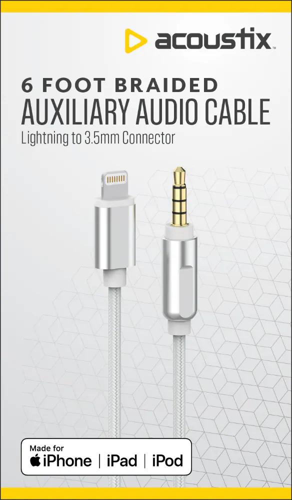 Acoustix™ 3.5mm to Apple Lightning Braided Auxillary Cable - White
