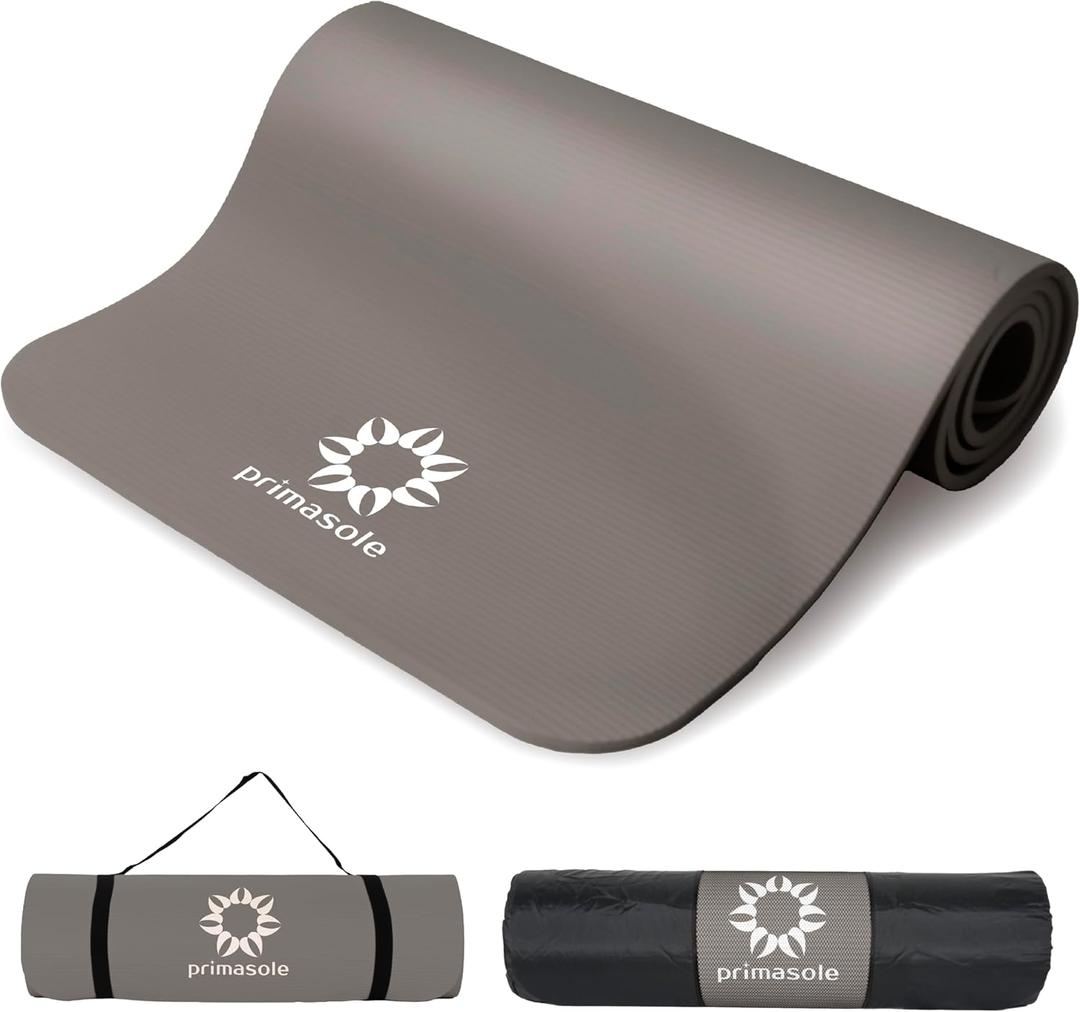 Primasole Thick Yoga Mat, 1/2-Inch Extra Thick NBR Mat with Enhanced Stability - Textured Design, Lightweight Mat with Carrying Strap & Case for Yoga, Pilates, Gym & Home Use (Multiple Colors) (Earth Brown Gray)