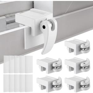 5 Pack Window Locks with 10 Protective Washers, Compatible with Horizontal and Vertical Window, Fit 1/16 inch(0.16cm) up to 1-3/16 Inch Short Version Wide Rail Easy Installation Enhanced Safety