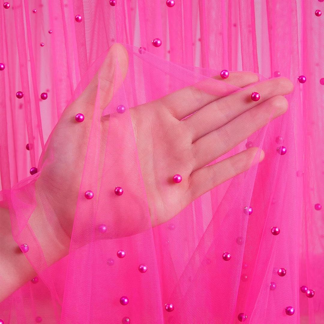 Hot Pink Pearl Tulle Fabric 5 Yard Sheer Mesh Fabric Sewing DIY Crafts for Tutu Skirt Wedding Arch Bridal Veil Bridal Shower Table Runner Party Table Decorations