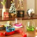 Stemless Wine Glasses Set of 6 - Hand Blown Colored Short Wine Tumblers - 15 oz Elegant Sparkling Wine Glass - Unique Gift for Birthday,Wedding, Mothers Day