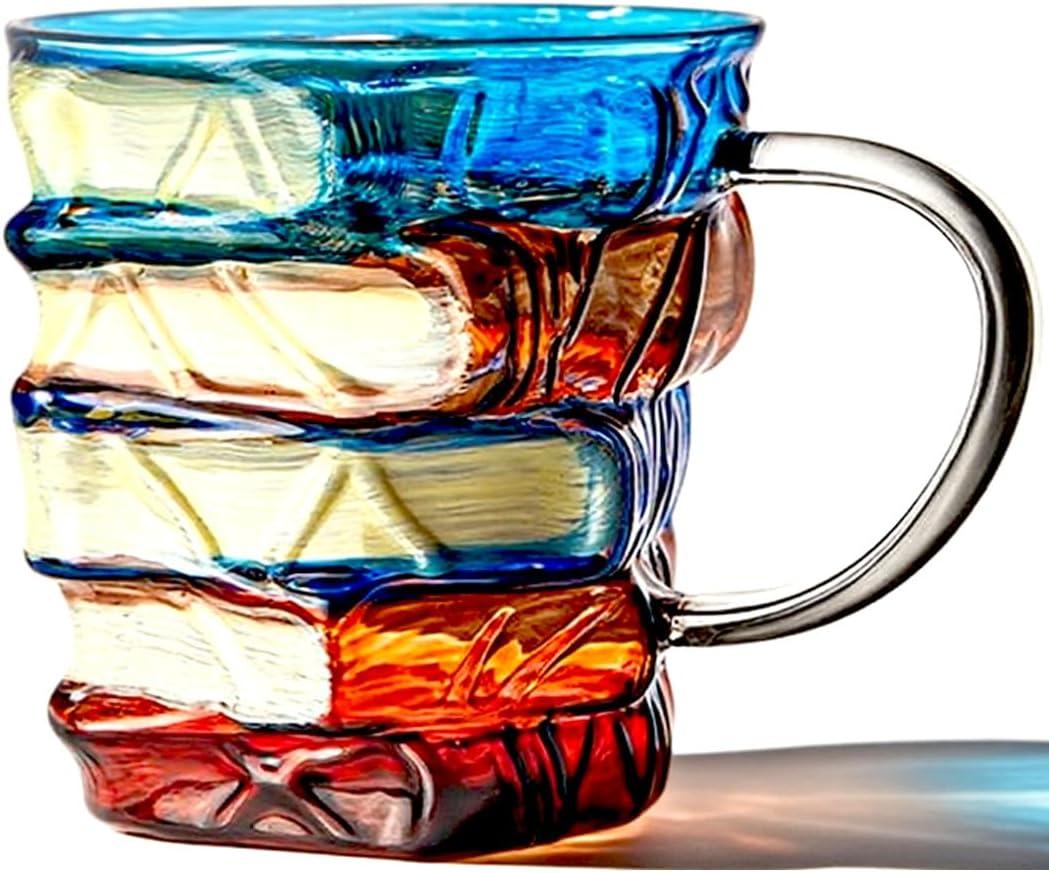 Artistic Book Stack Glass Coffee Mug,11oz Handmade Tea Cups Cool Funny, Decorative Design for Book Lovers Gifts for Women and Man (Medium)