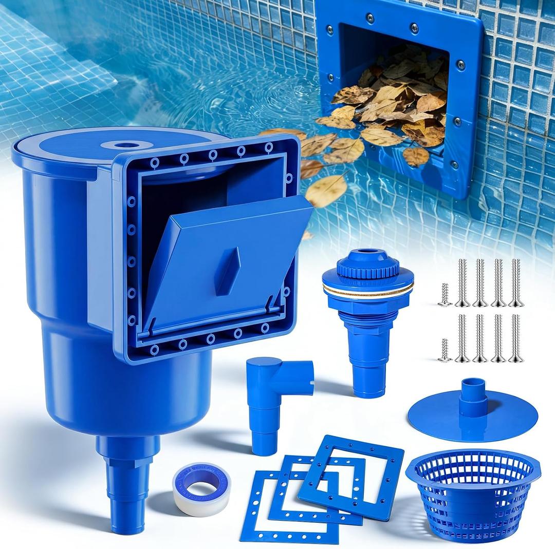 Above Ground Pool Skimmer, Heavy Duty Through-Wall Mount Pool Skimmer Kit with Accessories, Universal Fit for Standard Wall Openings, Klein Blue in-Wall Surface Skimmer Includes Leak-Free Teflon Tape