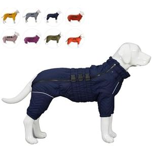 Lovelonglong Warm Dog Coat - Double Layers Vest, 4 Legs Covered Windproof Waterproof Reflective Outdoor Skating Costume for Small Medium Large Dogs, Navyblue Size Small