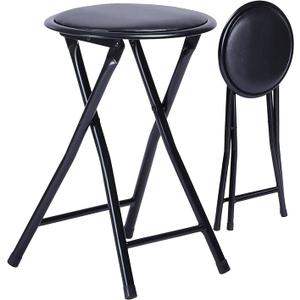 Folding Stool, Backless 18-Inch Stool Chair Collapsible Padded Round Portable for Indoor/Outdoor, Metal Frame, PVC Cushion, No Assembly Required, Set of 1, Black