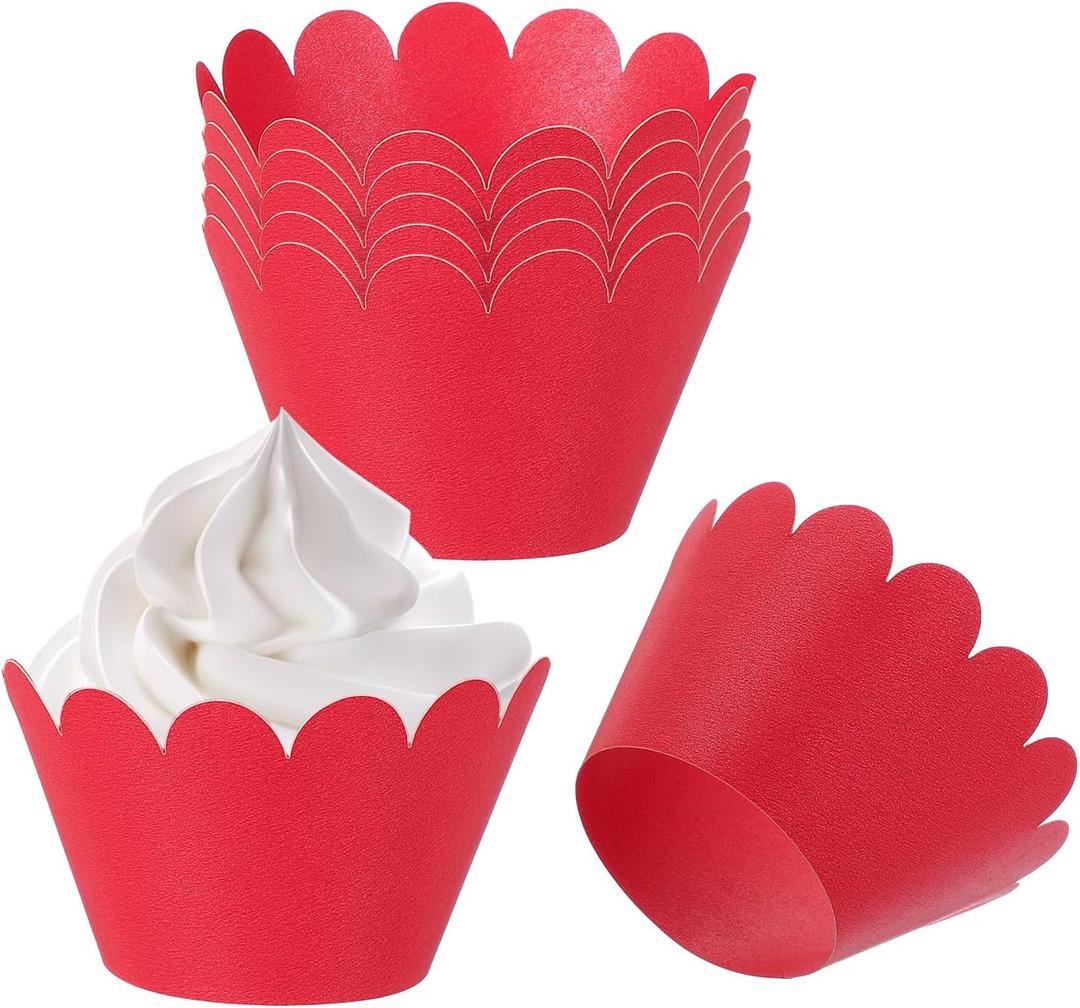 PATIKIL Cupcake Wrappers Paper, 50 Pack Baking Cups Standard Wave Decoration for Anniversary Birthday Weddings Parties, Red