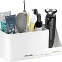 JUMEIHUI Bathroom Countertop Organizer with Water Absorbent Diatomite,8 Slots Bathroom Toothbrush Holder with Adjustable Dividers, Bathroom Sink Organizer Countertop (White)