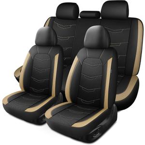 HChengkikz Seat Covers, Sport and Breathable Seat Covers, Anti-Slip Universal Fit Car Seat Covers Full Set for Cars Sedans SUV and Truck (Full Seat, Black+Beige, N2)