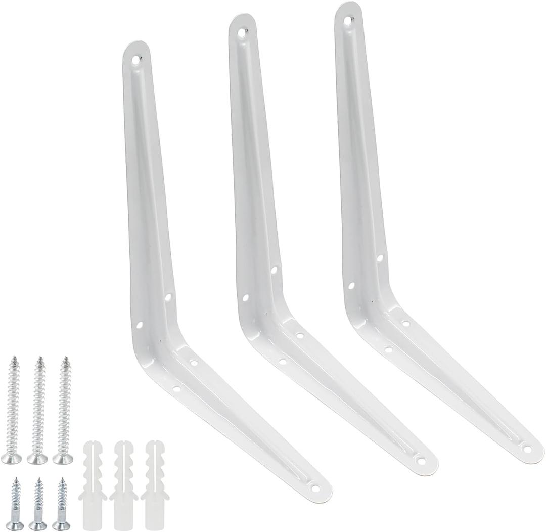 Hordion 12 Pack White Shelf Brackets 8 Inch, Heavy Duty L Bracket Right Angle Bracket Wall Mount Corner Brace for Floating Shelves Brack (8" x 6")