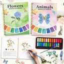 Watercolor Workbook - Coloring Book Beginner Friendly Painting Kit, Watercolor Workbooks for Adults, Exploration Gift for Adults Teens (Flowers-Animals, 24 Color Palette) (1 Ounce (Pack of 1))