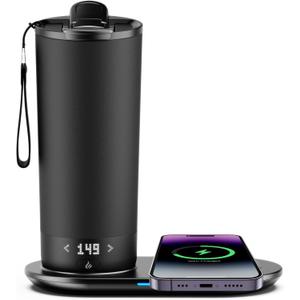 Heated travel intelligent constant temperature coffee cup 20 ounces, wireless charging base coffee service set with coffee cup that maintains constant temperature for 4-10 hours(Black, 20 oz)