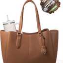 LOVEVOOK Laptop Tote Bag for Women 15.6 In Work Bags with Triple Compartments Large Faux Leather Computer Office Briefcase (Brown)