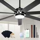 72" Black Smart Ceiling Fan with Light and Remote via WIFI Alexa APP Control,6 Speed Quiet DC Motor,Dimmable,7 Wood Blades Indoor Outdoor Ceiling Fans for Patios or Bedroom (Black Brushed Nickel & Walnut)