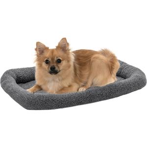 Furhaven Dog Bed for Small Dogs & Indoor Cats, 100% Washable, Sized to Fit Crates - Sherpa Fleece Bolster Crate Pad - Gray, Small