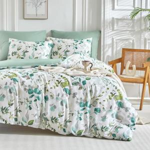Lekesky Duvet Cover Queen Size, Reversible Botanical Floral Duvet Cover Set with Zipper Closure, 3 Pieces Soft Microfiber Green Bedding Set (1Duvet Cover 90"x90", 2 Pillowcases 20"x26") (01-green Foliage White (No Comforter)) Lekesky Duvet Cover Queen Size, Reversible Botanical Floral Duvet Cover Set with Zipper Closure, 3 Pieces Soft Microfiber Green Bedding Set (1Duvet Cover 90"x90", 2 Pillowcases 20"x26") (01-green Foliage White (No Comforter))