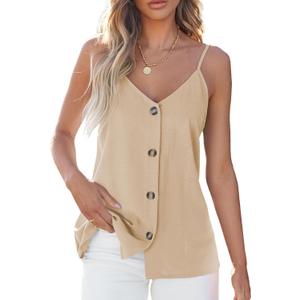 BLENCOT Women Summer Tank Tops Casual V Neck Strappy Loose Beach Sleeveless Shirts Blouses (Small, Apricot)