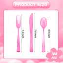 WDF 180 Pieces Pink Plastic Silverware Disposable - Clear Pink Cutlery Sets 60 Forks, 60 Knives and 60 Spoons - Heavy Duty Disposable Utensils for Wedding, Party
