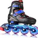 2PM SPORTS Inline Skates for Kids Boys Girls Ages 5-8 8-12 3-5 4-8 6-12 with Light Up Wheels, Adjustable Children's Roller Skates Blades for Toddler Beginner Youth Indoor Outdoor, Black (Medium 33-37)