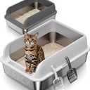 2 Pack Stainless Steel Cat Litter Box with Lid, Large Metal Litter Pan for Adult Cats, Multi-Cats, High Sides with Anti-Leakage Enclosure, Easy Cleaning, Non-Stick, Anti-Scratch,Include Scoop