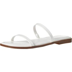 The Drop Women's Paris Square Toe Two Strap Flat Sandal (8.5, White)