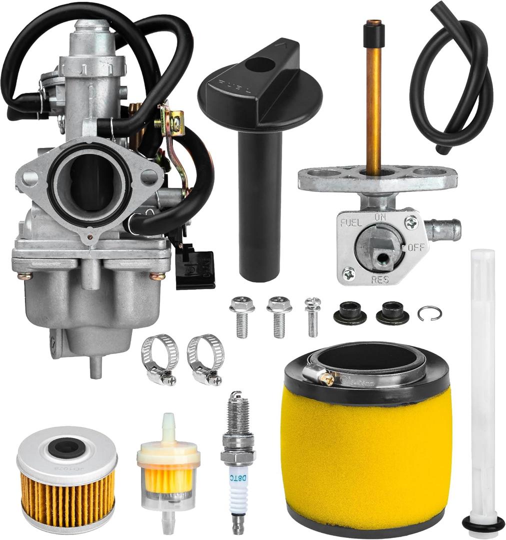 BlueStars TRX250 Carburetor Kit - Compatible with Honda TRX 250 Recon (TRX250TM, TRX250TE) ATV - Replaces 16100-HM8-B01, Includes Petcock, Air Filter, Fuel Filter, Oil Filter, Spark Plug, Lever Screw