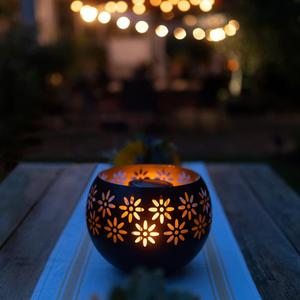 Original Solar Fire Bowl (1-Pack) Outdoor Waterproof Solar Lanterns - Metal Porch Lights with Flickering Flame for Tabletop, Patio, Garden & Landscape Decor (Matte Black)