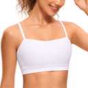 CRZ YOGA Butterluxe Womens Adjustable Spaghetti Thin Strap Sports Bra - Padded Wireless Square Neck Workout Yoga Clothes (M, White)