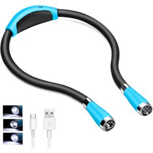Book Light, Neck Reading Light, USB Rechargeable, Hands Free, 4 Super Bright LED Bulbs, 3 Adjustable Brightness, Best for Reading in Bed, Knitting, Walking, Jogging, Mending in Night (Blue)