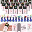 Wonderjune 12 Sets End of School Year Student Gifts Bulk for Women Positive Mini Bud Vases with Flower Office Desk Decor Mini Box Breathing Thank You Graduation Favors for Coworker (Blue)