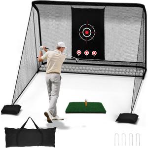 10x7ft Golf Hitting Practice Net for Real Golf Balls, Heavy Duty Driving Training Cage with Reinforced 7-Layer Mesh & Mat, Portable Backyard Net for Indoor Outdoor to Improve Your Swing