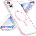 MATEPROX Magnetic Clear Compatible with iPhone 16 Case[2024],[Compatible with MagSafe][Never Yellowing] Anti-Slip Military Protective Bumpers Cover 6.1" with Screen Protector-Pink