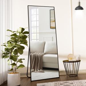 Koonmi Large Mirrors, 64"x21" Full Length Mirror with Stand, Full Body Mirror with Aluminum Alloy Frame, Hanging or Leaning Against Wall Floor Standing Mirrors for Bedroom Living Room, Black