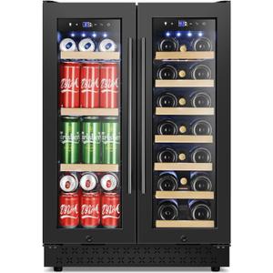 Tylza 24 Inch Wine and Beverage Refrigerator, Dual Zone Wine Beverage Cooler 24" with French Door, Under Counter Wine Beer Fridge Built-In or Freestanding, Holds 20 Bottles and 88 Cans, Black