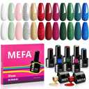 MEFA Gel Nail Polish Set Limited Edition, 12 Colors Burgundy Red Dark Green Glitter Gel Polish Winter Silver Gold Sparkle Nail Polish Manicure Soak Off Salon Christmas Gifts for Women Girl