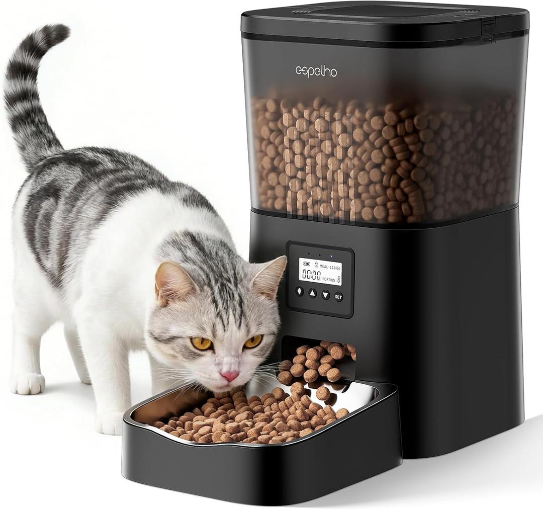 Espelho Automatic Cat Feeder- 4L Timed Cat Food Dispenser 1-6 Meals Control for Cat and Small Dog- Auto Pet Feeder with Desiccant Bag Keep Fresh for Reliable Easy Set Up and Clean- Voice Recorder