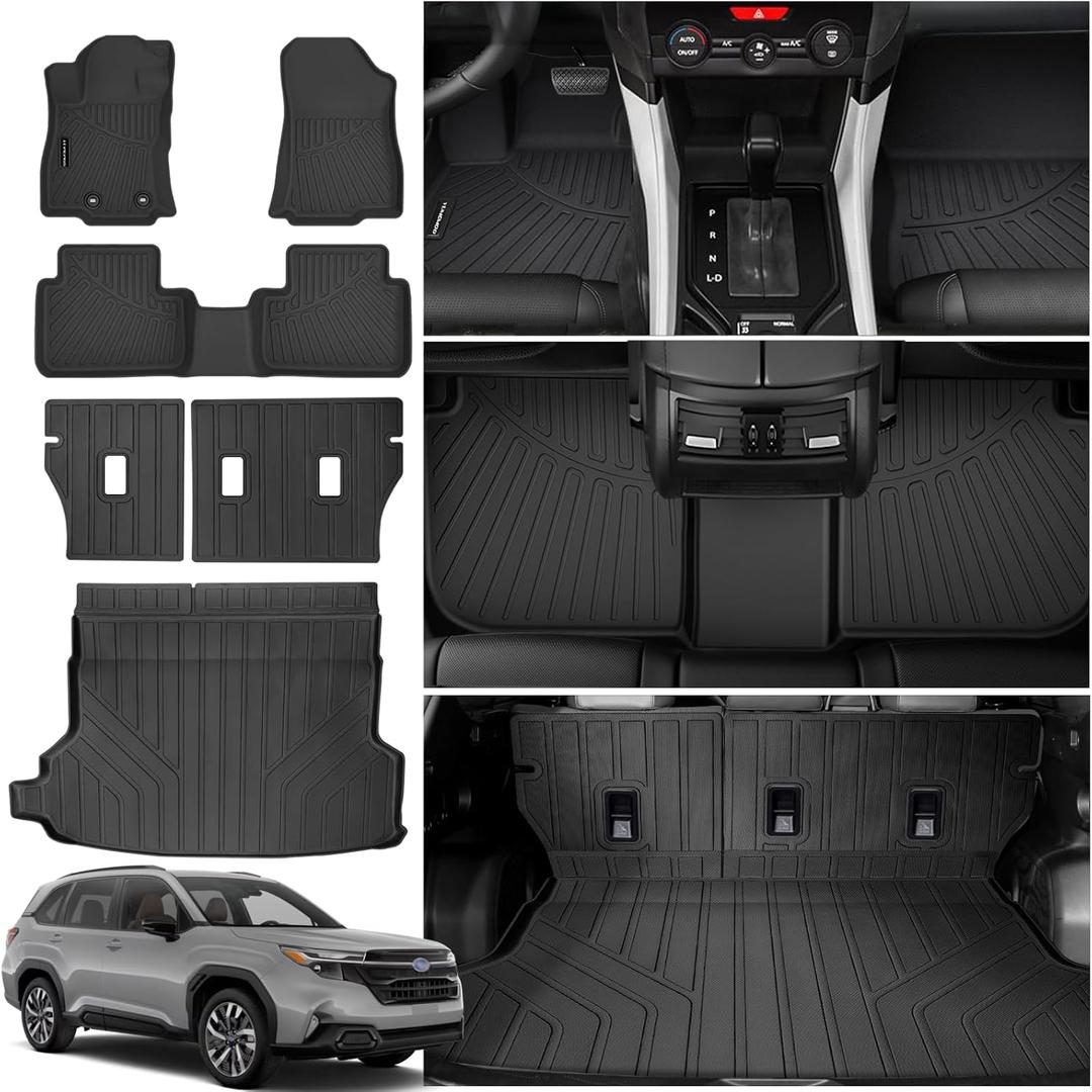 Floor Mats for 2025 Subaru Forester Upgrade Trunk Mat with Backrest Mat All Weather Floor Liners TPE Rubber Cargo Liner Fit for 2025 Subaru Forester Anti-Slip Full Set Automobile Mats Accessories