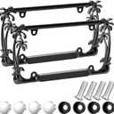 2 Pcs Palm Tree License Plate Frame Plastic Beach Coconut Tree Design Frame Compatible with Standard License Plate for USA 2 Holes with Screws for Women Men(Black)