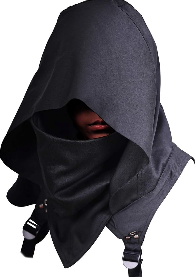 Cyberpunk Rogue Cowl Hood Scarf, Winter Neck Warmer Costume Hooded Cape Hat for Halloween Cosplay and Daily Wear