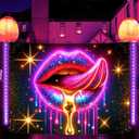 BlissYard Lip Black light Tapestry Hanging Backdrop Glow in The Dark Poster Glitter Lips UV Tapestry for Bedroom Wall Decoration Living Room Artwork Home Room Party Backdrop Decor 78x59 Inch